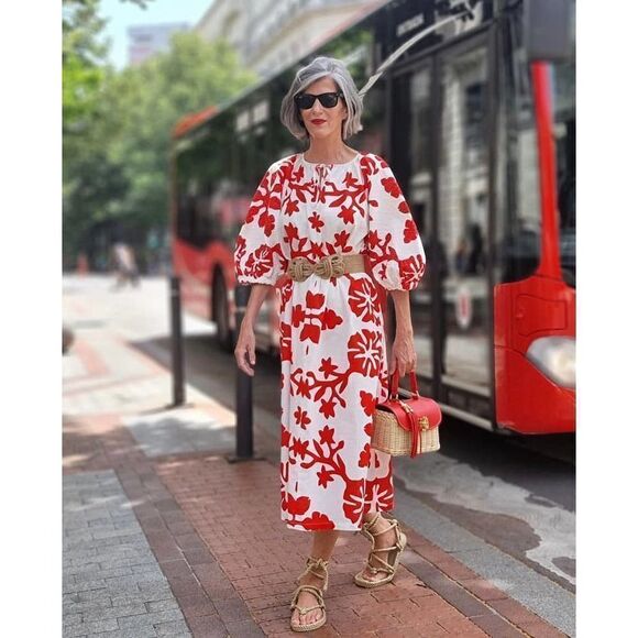 H&M Linen Blend Dress Print New - Picture 3 of 9